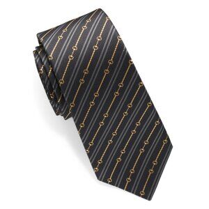 GUCCI Black/grey Made In Italy Silk Carry Designer Tie